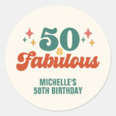Vintage Retro 50 And Fabulous Birthday Ronde Sticker (Voorkant)