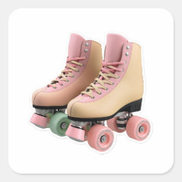 Vintage Retro 70s Pastelkleurige Roller Skates Uit Vierkante Sticker
