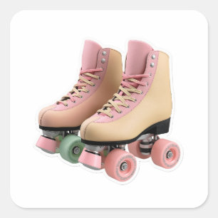 Vintage Retro 70s Pastelkleurige Roller Skates Uit Vierkante Sticker