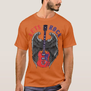 Vintage Retro 80s Music Guitar Wings Lets Rock T-shirt
