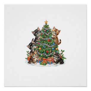 Vintage Retro 90's Katten Kerstboom Huisdier Liefh Perfect Poster