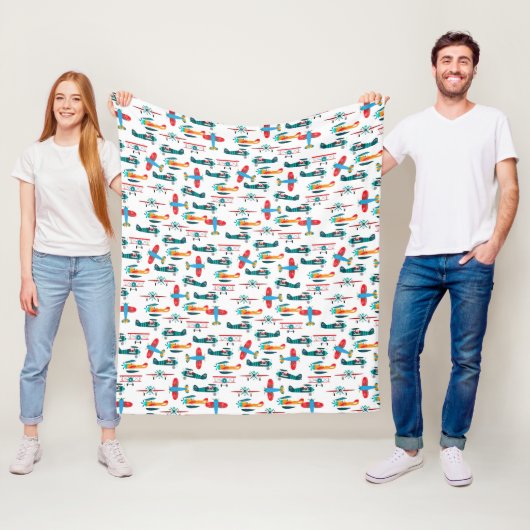 vintage retro airplane pattern fleece deken (In situ)