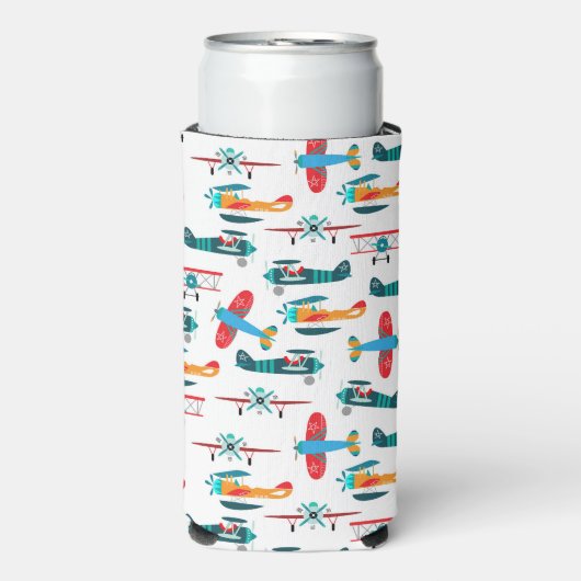 vintage retro airplane pattern seltzer blikjeskoeler (Seltzer Voorkant)