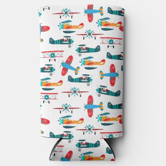 vintage retro airplane pattern seltzer blikjeskoeler (Voorkant)