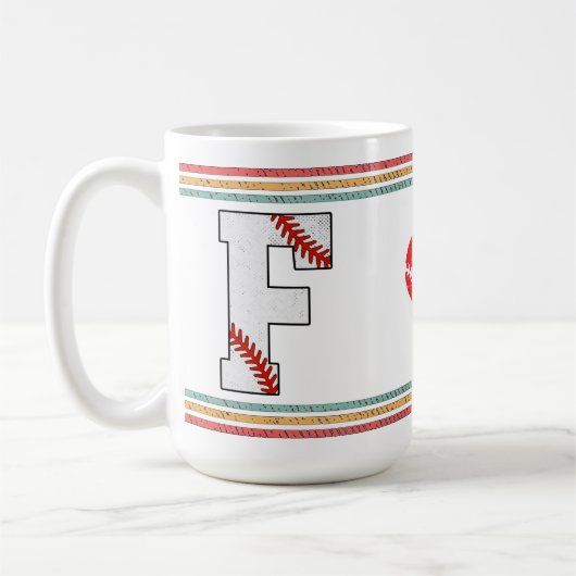 Vintage Retro Baseball Letter F Distressed Koffiemok (Links)