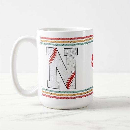 Vintage Retro Baseball Letter N Classic Koffiemok (Links)