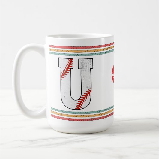 Vintage Retro Baseball Letter U Artwork Koffiemok (Links)
