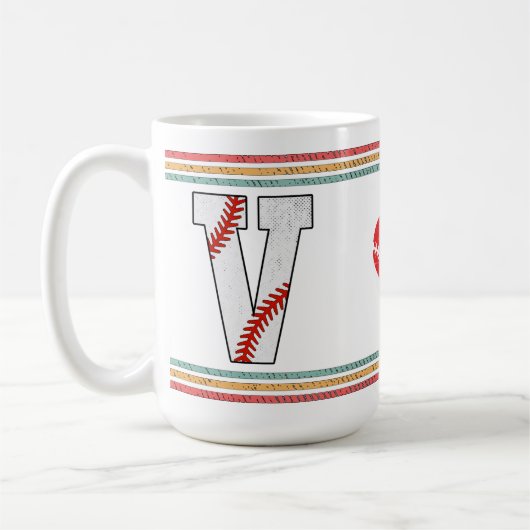 Vintage Retro Baseball Letter V Design Koffiemok (Links)