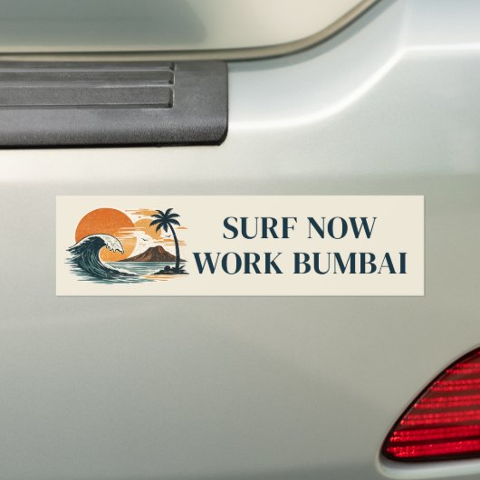 Vintage Retro Beige Surf Nu Werk Bumbai Bumpersticker (Op auto)