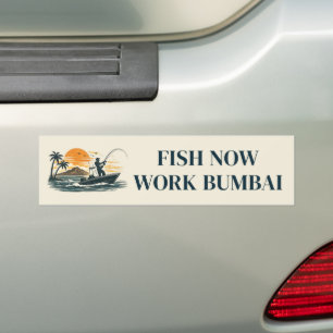 Vintage Retro Beige Vis Nu Werk Bumbai Bumpersticker