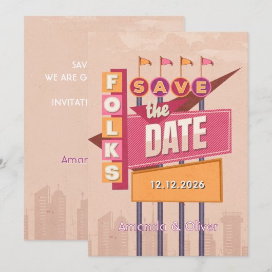 Vintage Retro Billboard Save The Date (Voorkant / Achterkant)