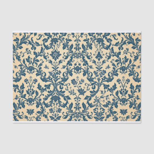 Vintage Retro Blauwe toile de jouy Tissuepapier (Voorkant)