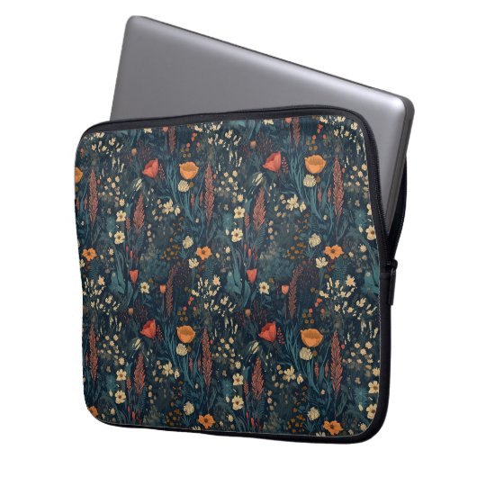 Vintage, retro, bloem, natuurgebied laptop sleeve (Voorkant Links)