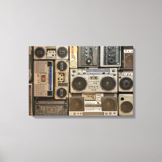 Vintage, retro boombox afbeelding op canvas afdruk