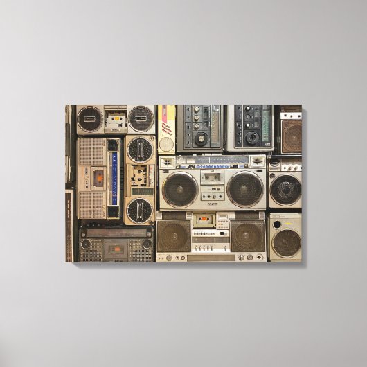 Vintage, retro boombox afbeelding op canvas afdruk (Voorkant)