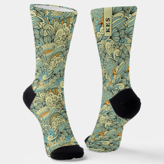 Vintage Retro Botanisch Bloemmotief Monogram Sokken (Gebogen)