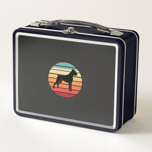 Vintage Retro Boxer Hond Zonsondergang Silhouet (Voorkant)