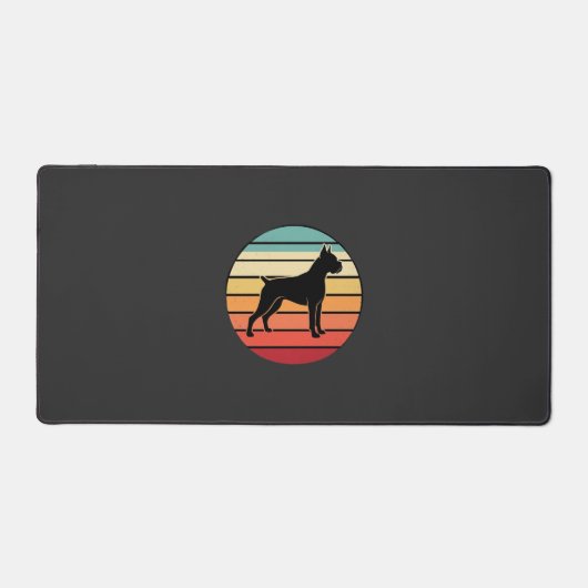 Vintage Retro Boxer Hond Zonsondergang Silhouet Bureaumat (Voorkant)