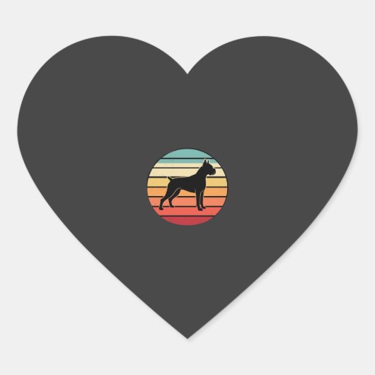 Vintage Retro Boxer Hond Zonsondergang Silhouet Hart Sticker (Voorkant)