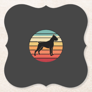 Vintage Retro Boxer Hond Zonsondergang Silhouet Kartonnen Onderzetters