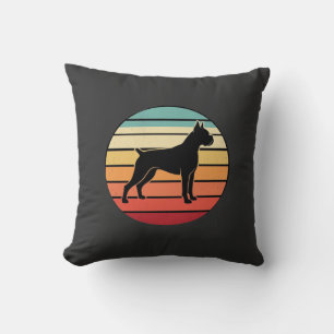 Vintage Retro Boxer Hond Zonsondergang Silhouet Kussen