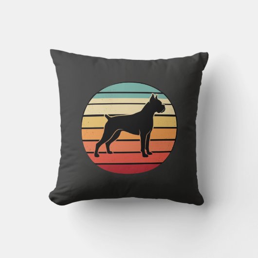Vintage Retro Boxer Hond Zonsondergang Silhouet Kussen (Voorkant)