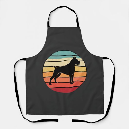 Vintage Retro Boxer Hond Zonsondergang Silhouet Schort (Voorkant)