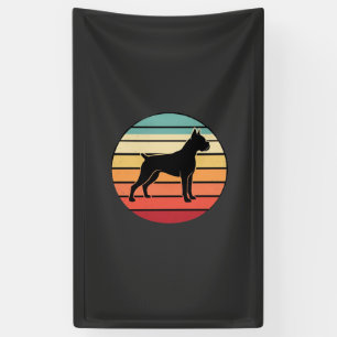 Vintage Retro Boxer Hond Zonsondergang Silhouet Spandoek