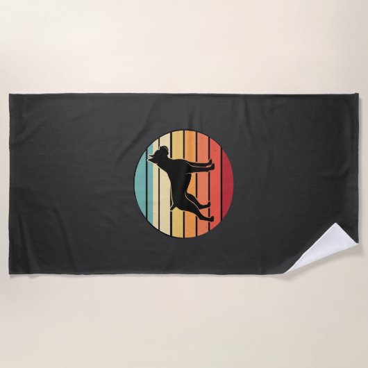 Vintage Retro Boxer Hond Zonsondergang Silhouet Strandlaken (Voorkant)