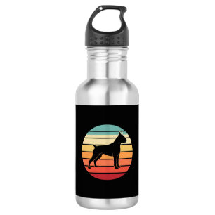 Vintage Retro Boxer Hond Zonsondergang Silhouet Waterfles