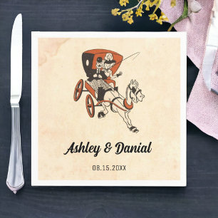 Vintage Retro Bride Groom Fun Comic Rustic Wedding Servet