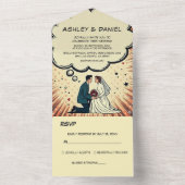 Vintage Retro Bride & Groom Pop Art Comic Wedding All In One Uitnodiging (Binnen)