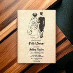 Vintage Retro Bride Groom Romantic Vrijgezellenfee Kaart<br><div class="desc">Deze  retro-komische bruiddoucheuitnodiging is geschikt voor een moderne bruiloft. Het oude minimalistische ontwerp kenmerkt  Retro Bride Groom Romantic Bridal Uitnodiging</div>
