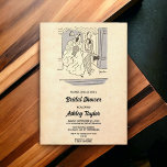 Vintage Retro Bride Groom Romantic Vrijgezellenfee Kaart<br><div class="desc">Deze  retro-komische bruiddoucheuitnodiging is geschikt voor een moderne bruiloft. Het oude minimalistische ontwerp kenmerkt  Retro Bride Groom Romantic Bridal Uitnodiging</div>