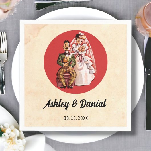 Vintage Retro Bride Groom Rustic Classic Wedding Servet