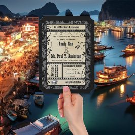 Vintage Retro Broadway Rustic Movie Ticket Wedding Kaart