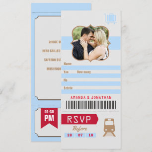 Vintage Retro Bruiloft RSVP Treinkaartje Stub foto Kaart