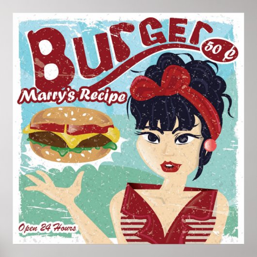 Vintage, Retro Burger Diner Poster (Voorkant)