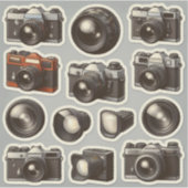 Vintage Retro-camera's & Lens Sticker Sheet شيت مل (Voorkant)