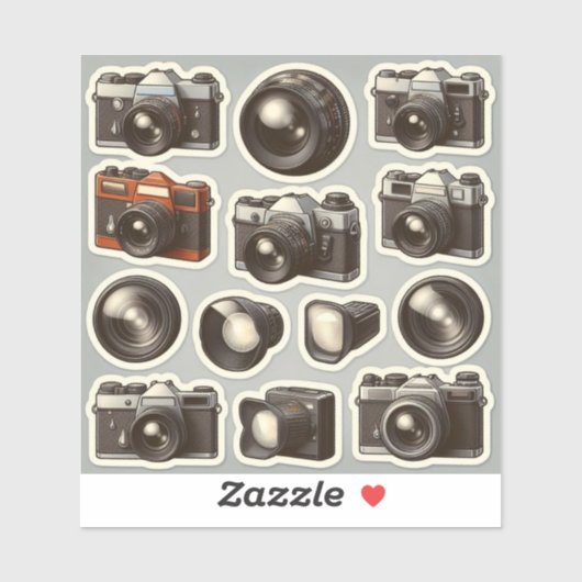 Vintage Retro-camera's & Lens Sticker Sheet شيت مل (Vel)
