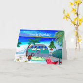 Vintage retro camper strand kerstkaarten kaart (Gele Bloem)