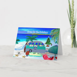 Vintage retro camper strand kerstkaarten kaart