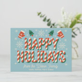 Vintage Retro Candy Cane Cozy Happy Feestdagenkaart (Staand voorkant)