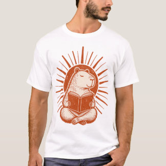 Vintage Retro Capybara Leest Boek Sunburst T-Shirt