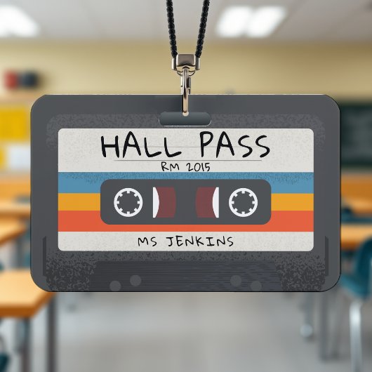 Vintage Retro Cassettebandje School Hall Pass Badge