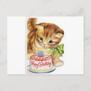 Vintage Retro Cat Kitten Birthday Cake Greeting Briefkaart