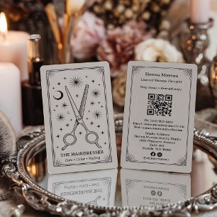 Vintage Retro Celestiaal Tarot Kapsalon QR Code Visitekaartje