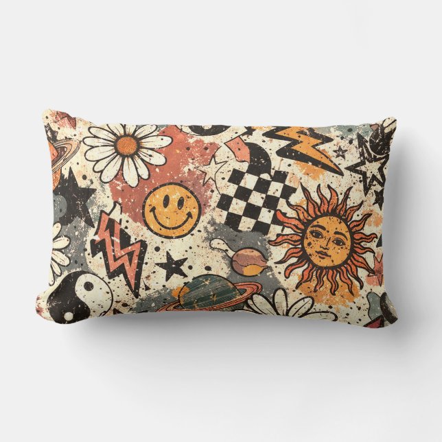 Vintage Retro Celestial Grunge Pattern Kussen (Voorkant)