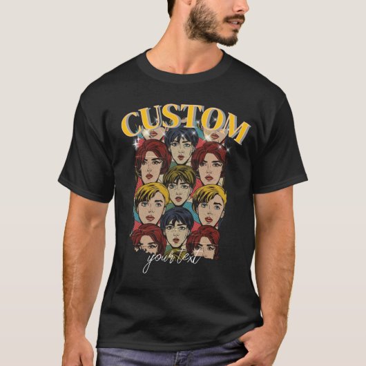 Vintage Retro Character Collage Custom Text T-shirt (Voorkant)