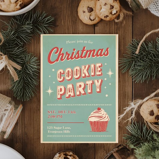 Vintage Retro Christmas Cookie Party  Kaart